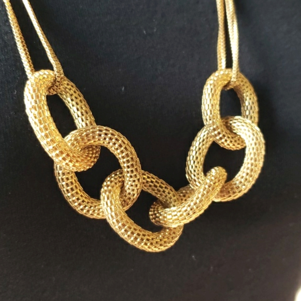 Gold chain link chunky egyptian snakeskin pattern necklace + bracelet set